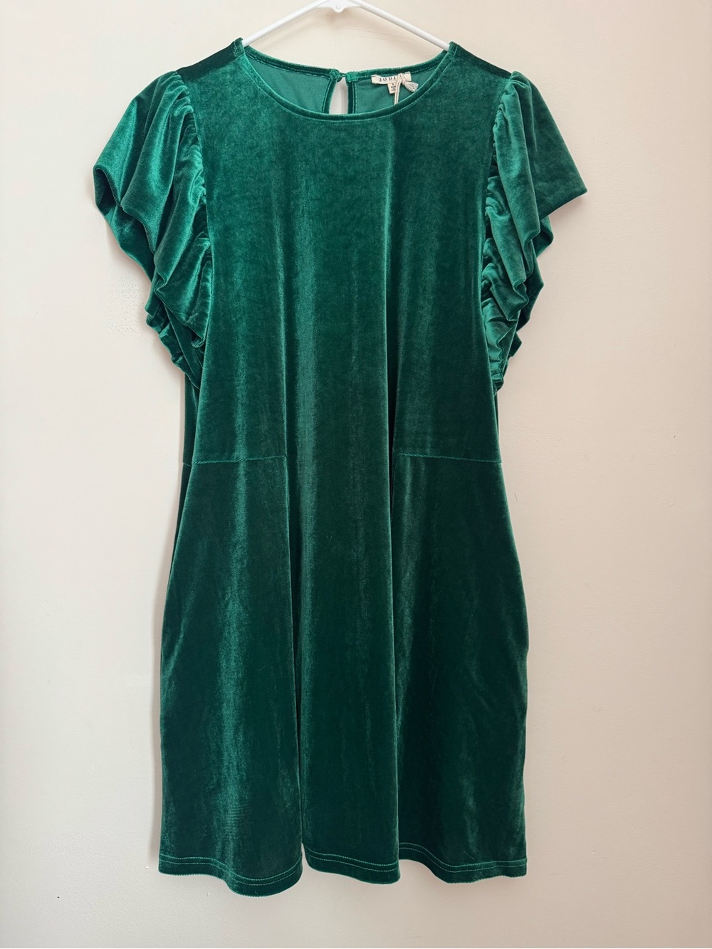 Jodifl Green Velvet Dress NWT Ruffle Sleeve Pockets Women Small Holiday Dress